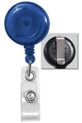 Royal Blue Round Translucent Plastic Badge Reel - Belt Clip - Clear Vinyl Strap (100pk)