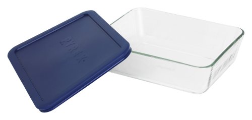 Pyrex 7211 (6-Cup) Glass Dish With Dark Blue Lid - Made in USA