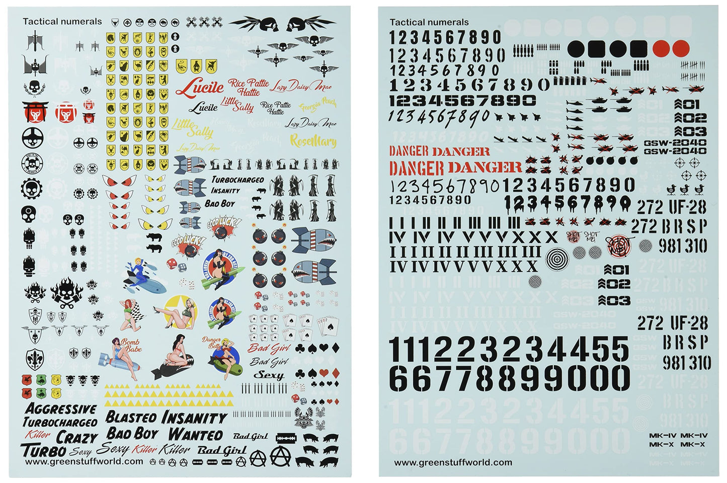 Green Stuff World for Models & Miniatures Waterslide Decals - Tactical Numbers and Pinups 2040