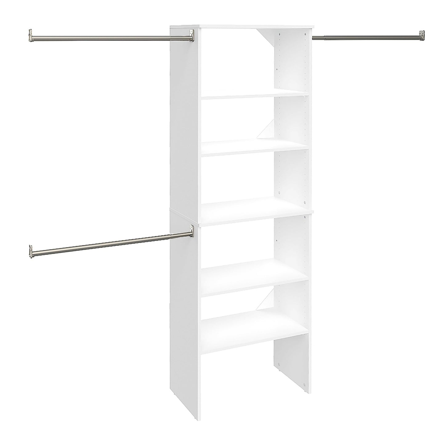 ClosetMaid SuiteSymphony Wood Closet Organizer Starter Kit Tower and 3 Hang Rods, Shelves, Adjustable, Fits Spaces 5 �C 10 ft. Wide, Pure White, 25"