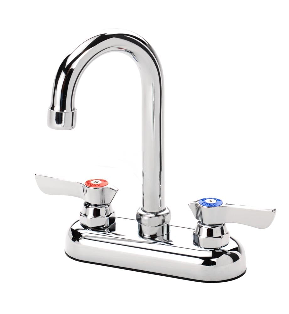 Krowne 11-400L Silver Series Faucet, Deck Mount, 4" Centers, 3-1/2" Gooseneck Spout, 1/4 Turn Ceramic Valves, 1.8 GPM Aerator, Lever Handles, Chrome Finish, Low Lead Compliant, NSF Certified