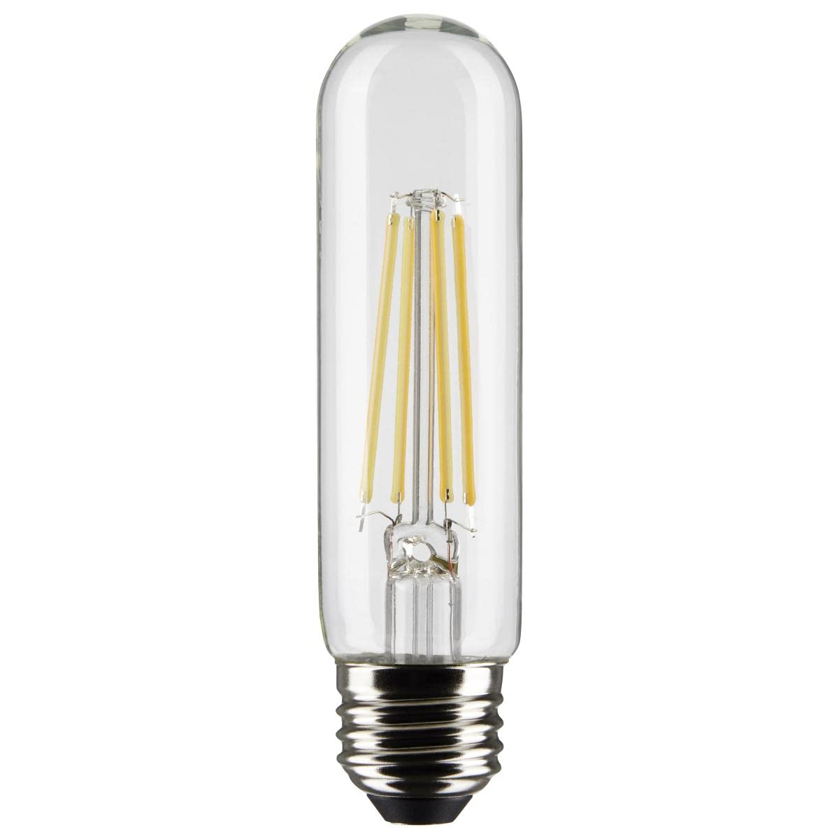 Satco 8-Watt T10 Tubular LED Filament Light Bulbs, 2700K Warm White, 800 Lumen, E26 Medium Base, 15000 Hour Rating, Dimmable, Wet Location, 6 Pack