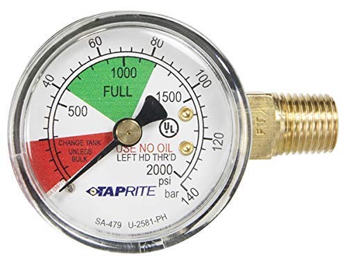 Regulator Gauge, 0-2000 PSI, Left Hand Thread