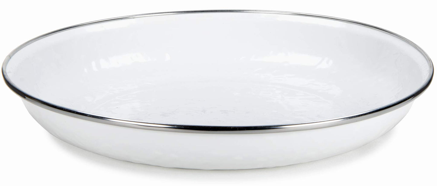Golden Rabbit Enamelware White Swirl on White 10" Pasta Plate Deep Plate