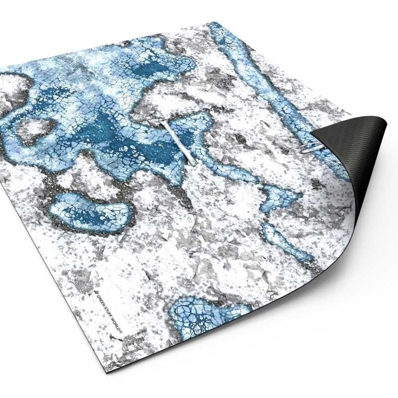 Green Stuff World Wargame Mat, Blizzard Hollows, Neoprene Battle Surface, Anti-Slip Backing, 30x22 Inch, with Carrying Bag - 5865
