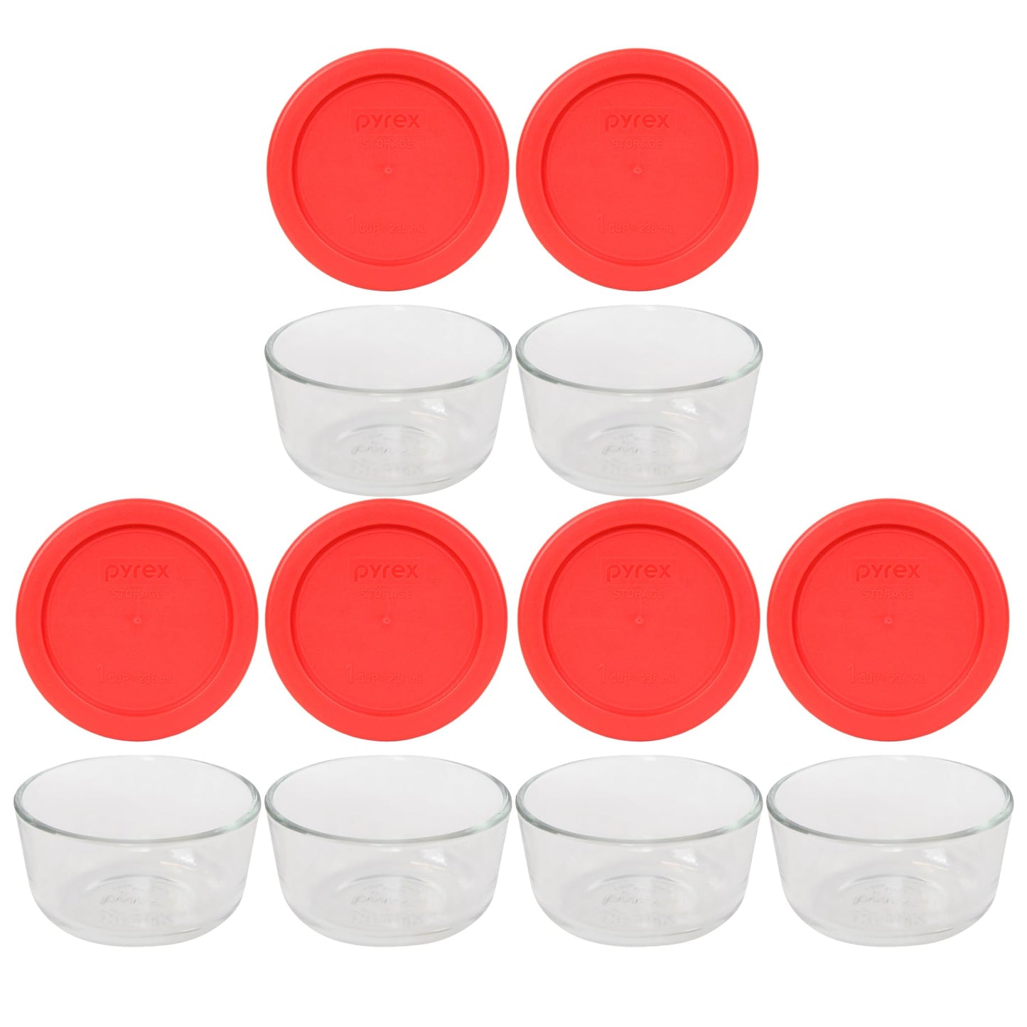 Pyrex 7200 2-Cup Glass Bowls & 7200-PC Red Lid (6-Pack)