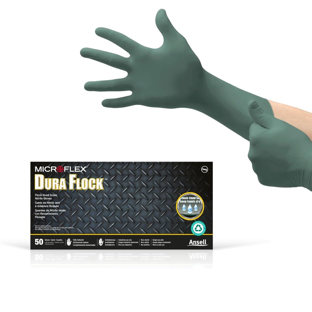 Ansell MICROFLEX Dura Flock DFK-608 Nitrile Gloves, Size XL, 50/Dispenser