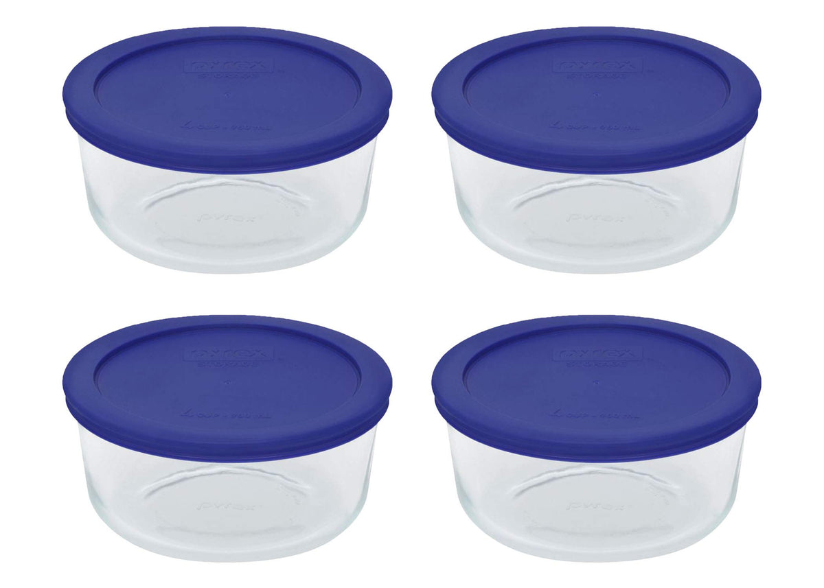 Pyrex 7201 4-Cup Glass Bowls & Cadet Blue Lids (4-Pack)