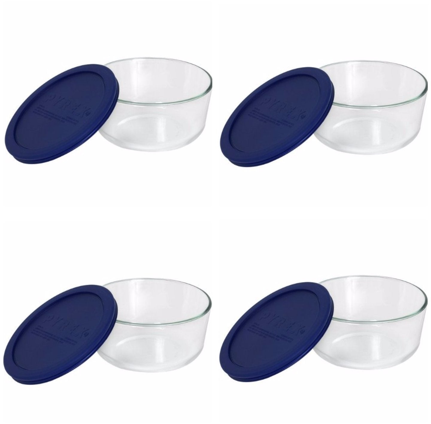 Pyrex 7203 7-Cup Glass Storage Set With Blue Lids (4-Pack) - Made in USA