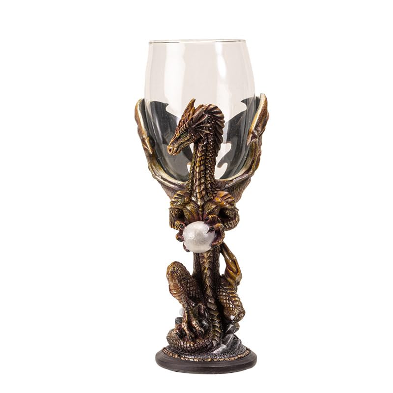 Pacific Giftware Medieval Dragon Crystal Orb Wine Goblet by Ruth Thompson 7oz Detailed Dragon and Dungeon Resin Cup with Mystical Design Unique Fantasy Goblet for Parties or Gifts