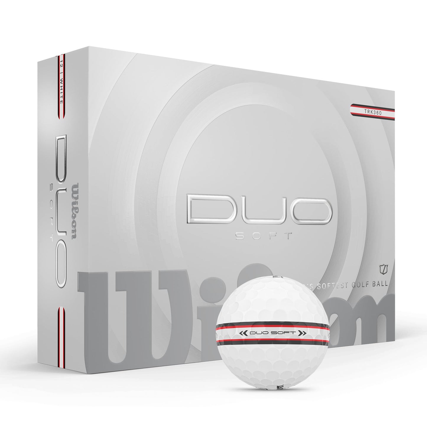 WILSON 2025 Duo Soft TRK360 Golf Balls - White/Red Stripe, 12 Balls