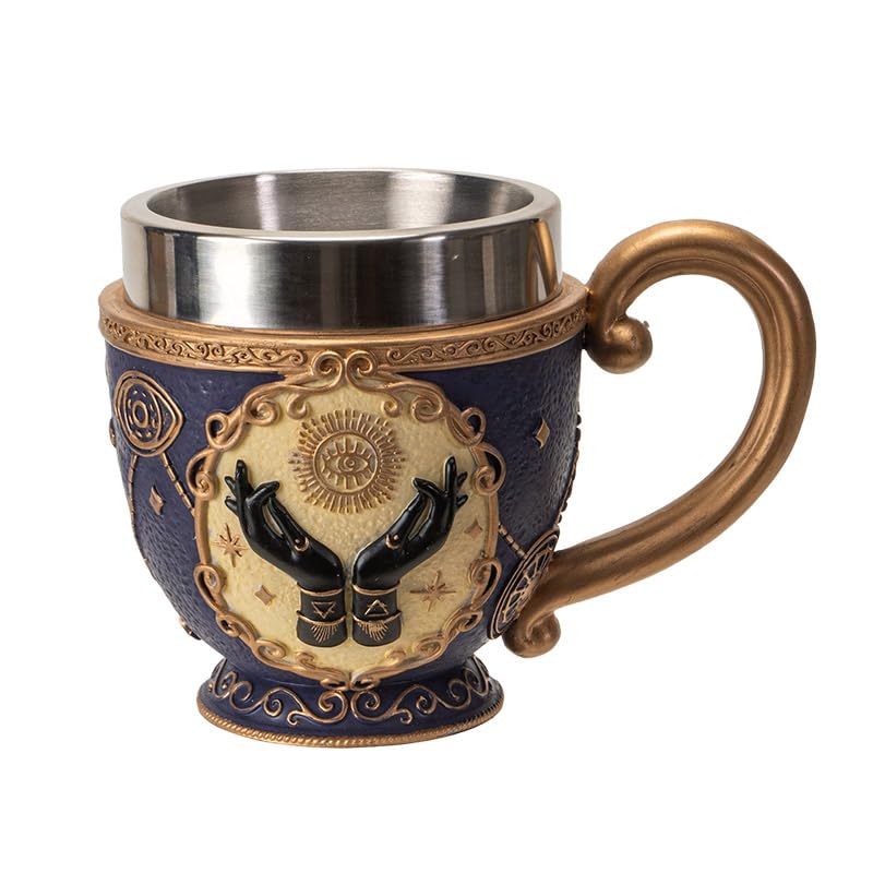 Pacific Giftware Tarot Tea Cup 8 floz Resin And Stainless Steel Mug with Mystical Symbols Ideal for Coffee Tea Drinks Gift for Tarot Spiritual And Halloween Decor