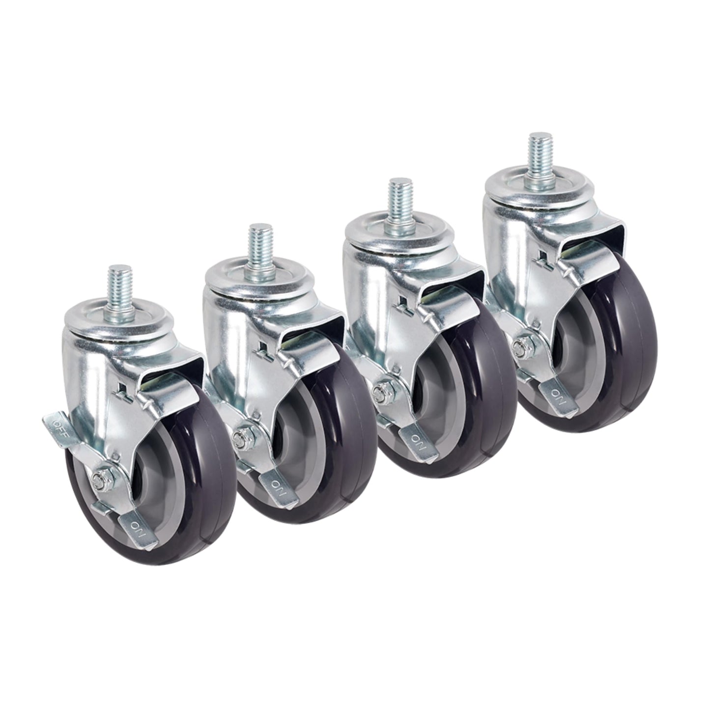 Krowne 28-185S Krowne Heavy Duty 5/8" - 11 Threaded Stem Caster, 5" Wheels with Brakes, 500 lbs per Caster Load Capacity, Raises heigh of Equipment 6" (Set of 4)