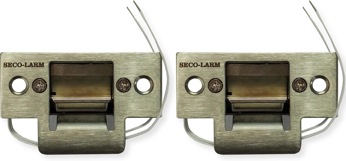 Seco-Larm SD-991A-D1Q Pack of 2 Mini No-Cut Electric Door Strikes; Indoor Use, Converts Cylindrical Lock Sets Into an Electronic Access-Controlled Locking System, Stainless Steel Keeper