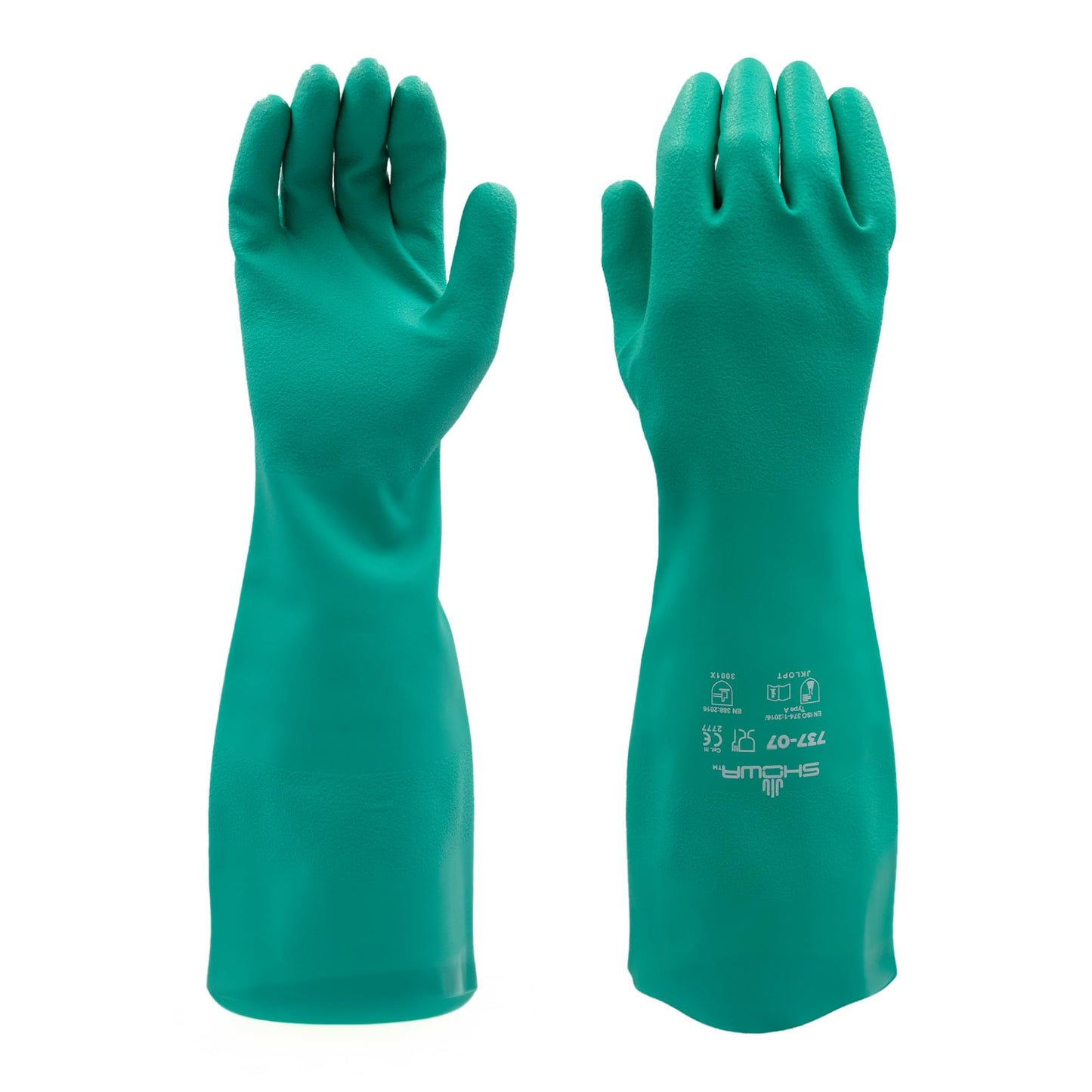 SHOWA 737 Nitrile Chemical Resistant Safety Glove, Unlined, Food Safe, 22 Mil Thick, 15" Length, Large (12 Pair)