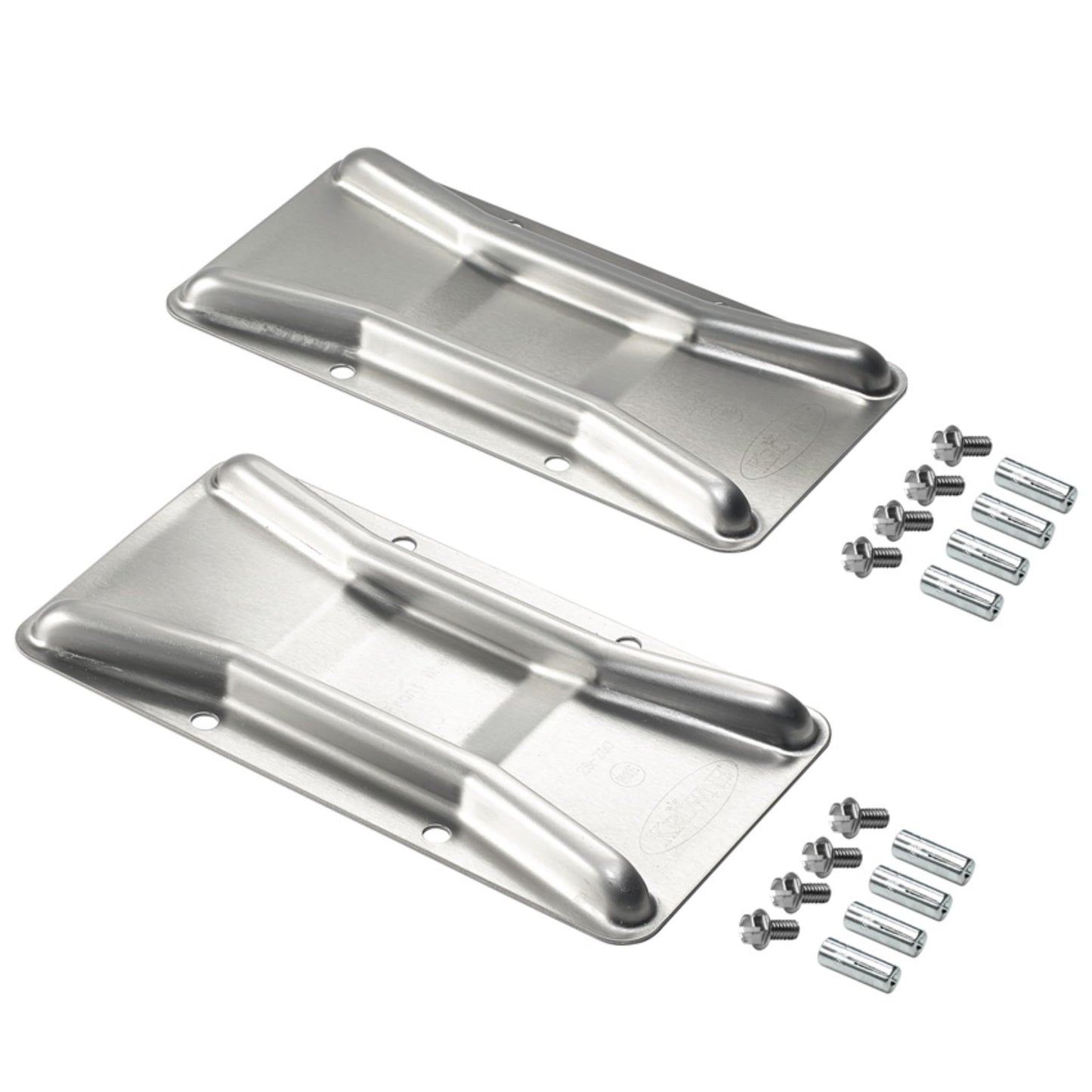 Krowne 28-201 Krowne Stainless Steel Front Caster Positioning Set, Includes (2) Stainless Steel chocks, (8) hex Screws & (8) Drop-in Anchors