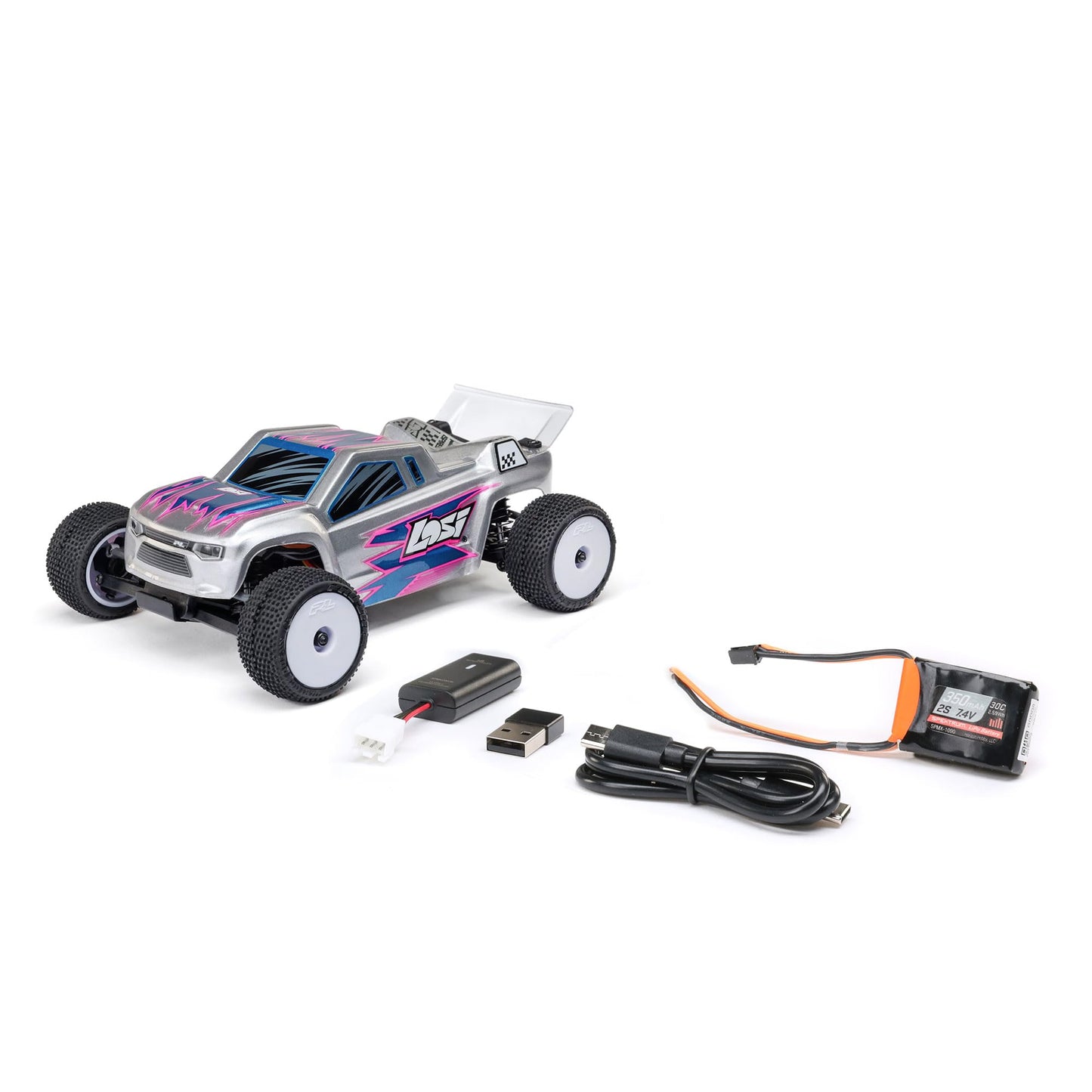 Losi Micro-T RC Car 1/28 2WD Silver RTR (Battery and Charger Included), LOS-1392T2