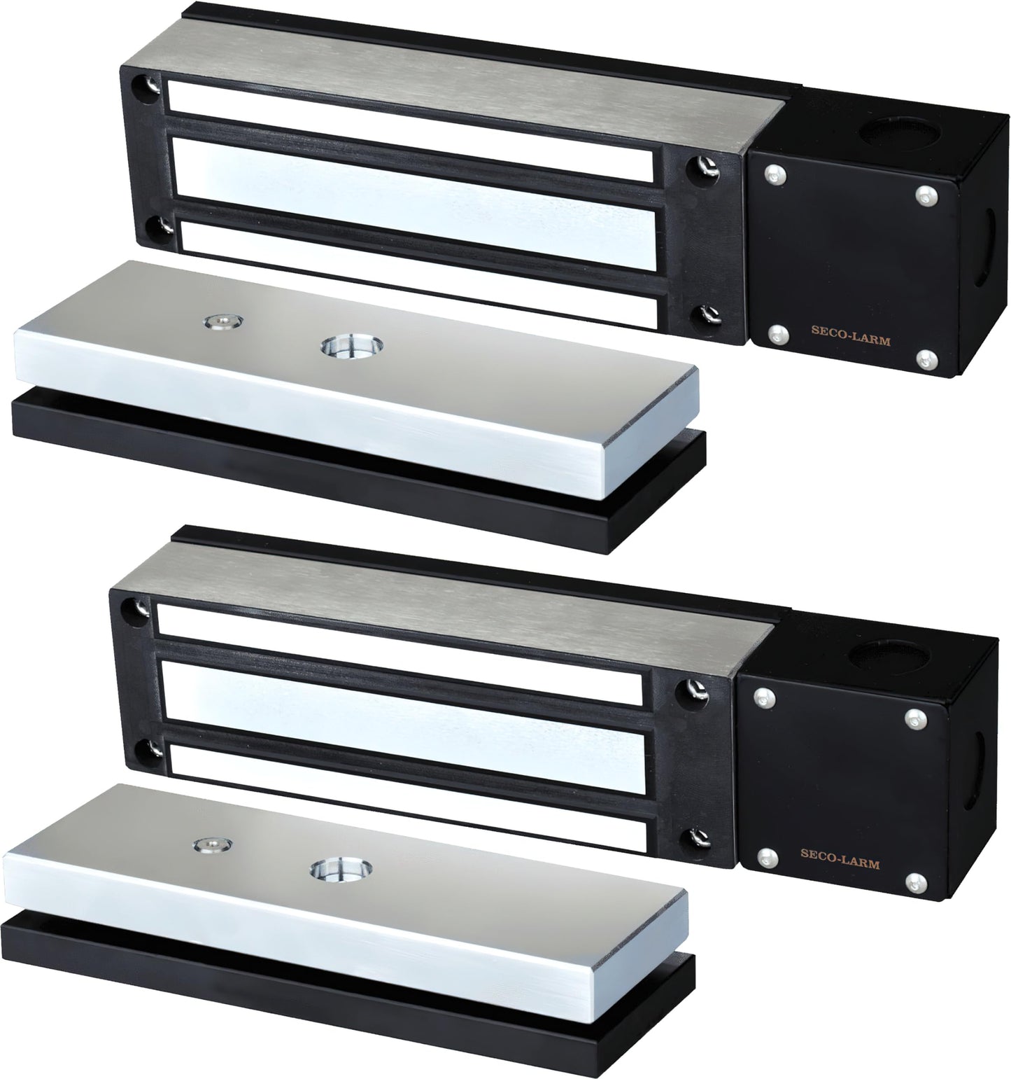 Seco-Larm E-942FC-1K3SQ Pack of 2 Weatherproof Electromagnetic Gate Locks, 1300-lb Holding Force, Includes a Magnetic Lock with Brackets for Armature and Magnet, 12 or 24 VDC (Selectable), Black