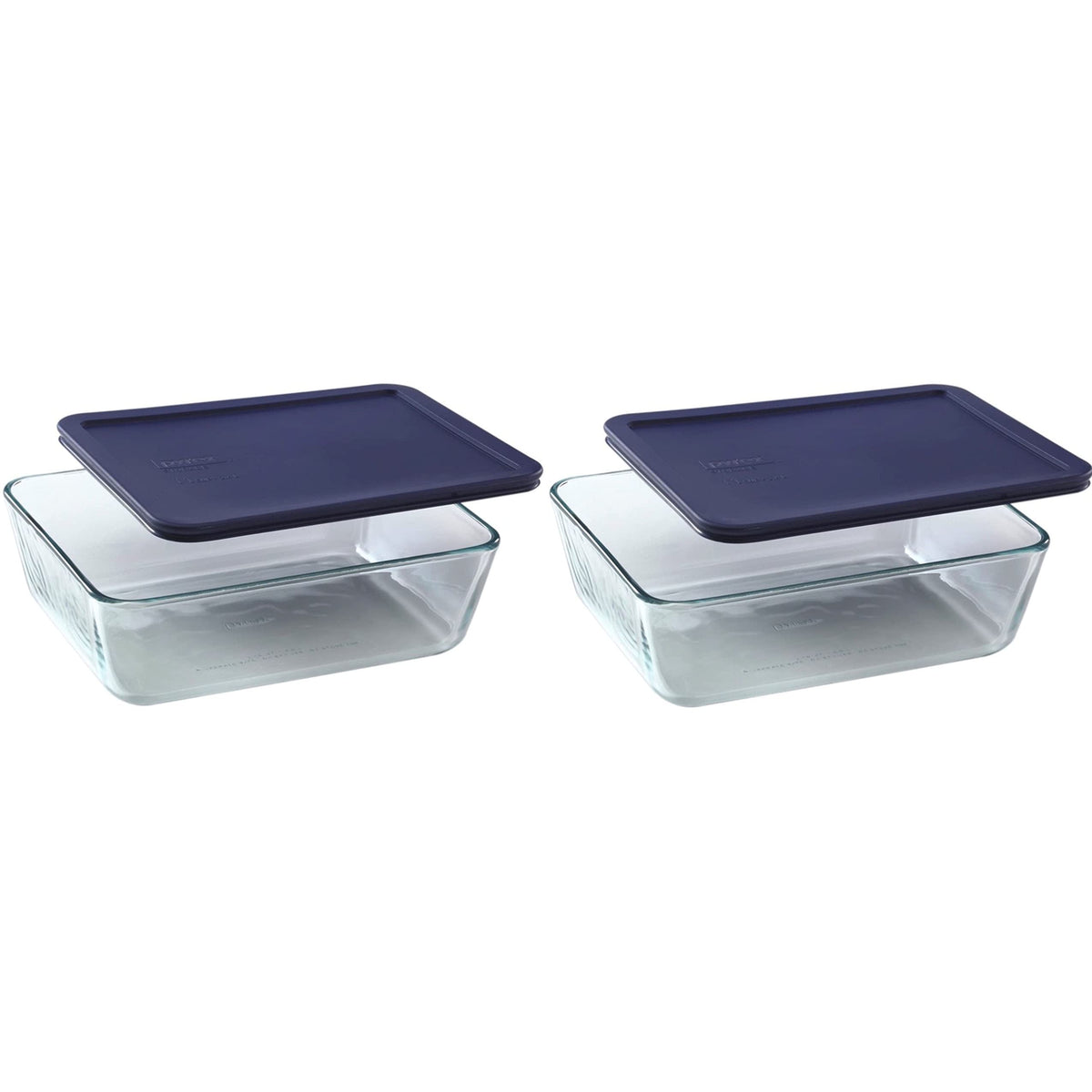 Pyrex 7212 11-Cup Glass Dishes & Dark Blue Lids (2-Pack) - Made in the USA