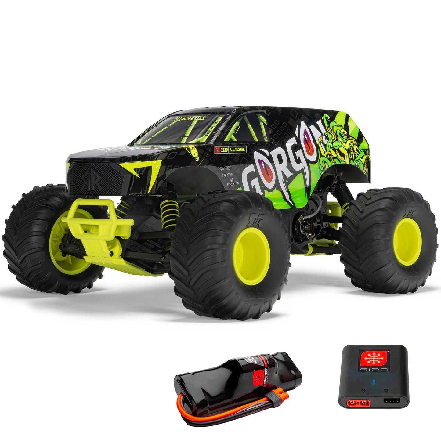 ARRMA RC Truck Gorgon 2 Wheel Drive MT1/10 RTR (Ready-to-Run with Battery and Charger Included) Smart 3300 7C S120 USB Yellow ARA3230ST1