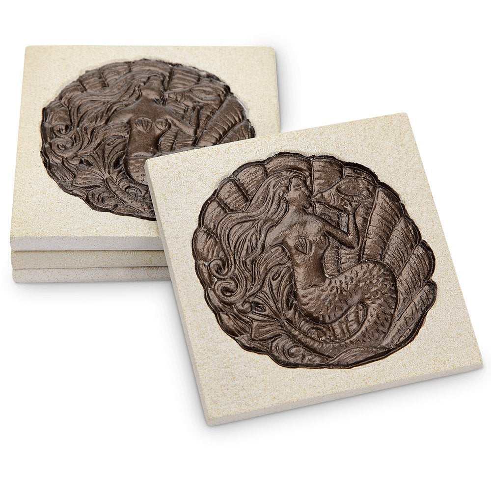Beautiful Mermaid on Shell Square Coasters Set of Four by SPI-HOME