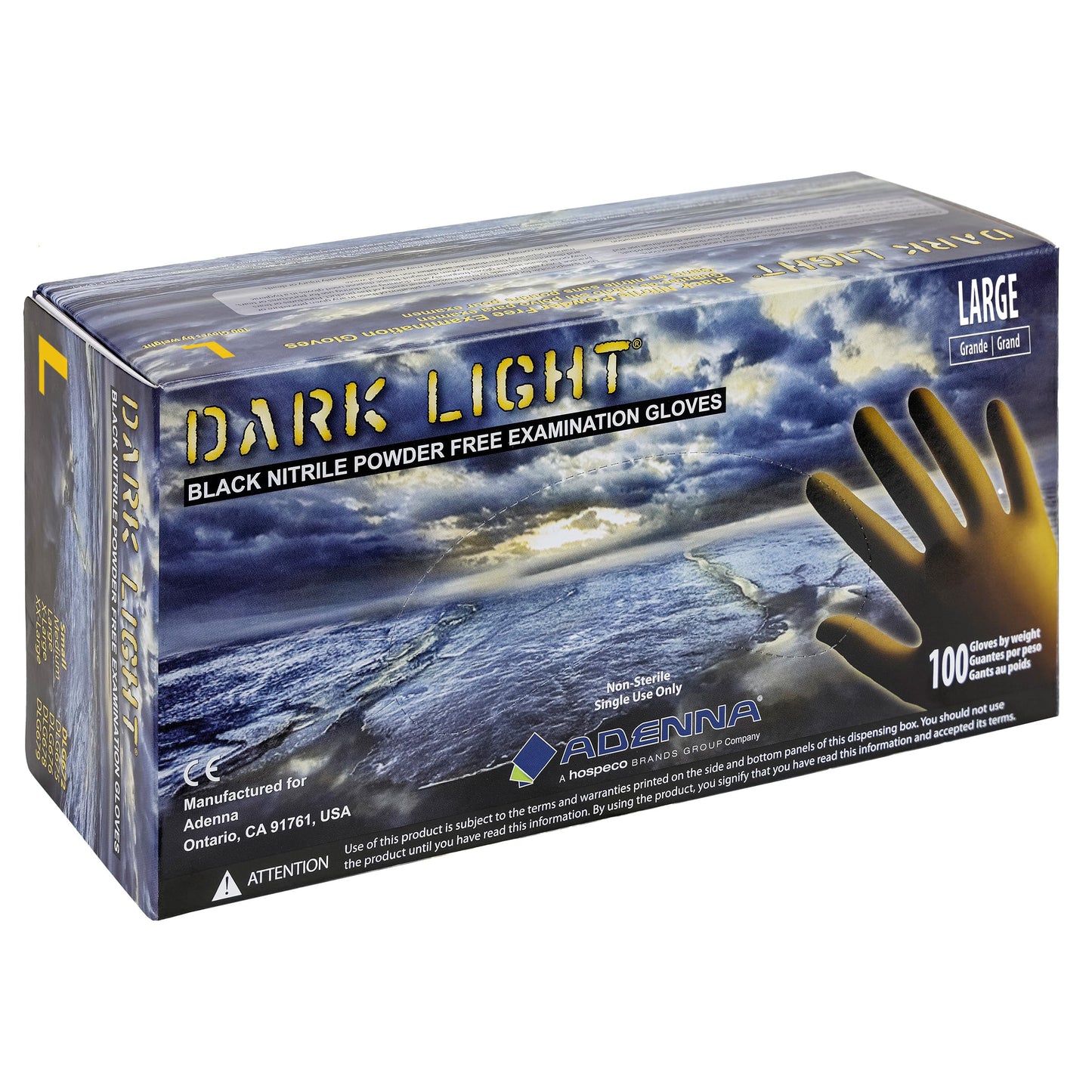 Adenna Dark Light 9 mil Nitrile Powder Free Exam Gloves (Black), Large - Box of 100 (DLG676)