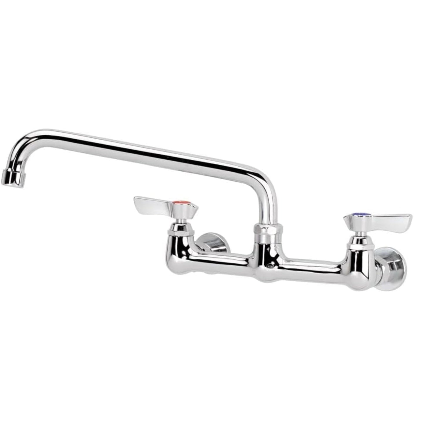 Krowne 12-810L Wall Mount Faucet, Silver Series, 8" Center Splash-Mounted, Heavy Duty Low Lead Faucet with 10" Swing Spout, 1.8 GPM, Chrome-Plated, NSF, 12-3/8"W x 10" D x 4-3/8"H