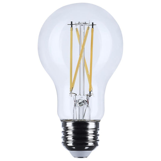 Satco 5W LED A19 Light Bulb 3500K Neutral White 450 Lumens Clear Finish E26 Medium Base Dimmable 300 Degree Beam Enclosed Fixture Rated Wet Location 120V S12468 (24 Pack)