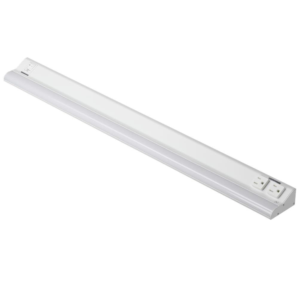 American Lighting UCR-5CCT-24-WH - 24 Inch LED Under Cabinet Lighting White Fixture Courant with Two Receptacles - Adjustable Color Temperature - 120V AC - Ideal for Kitchens