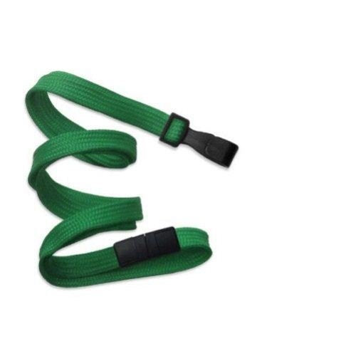 Green Lanyard, flat braid, break-away, wide plastic no twist hook, 3/8" wide (100pk)