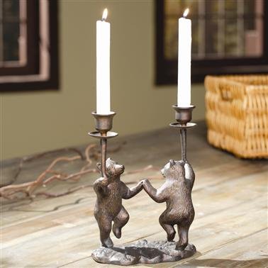 Dancing Bear Pair Taper Candle Holder