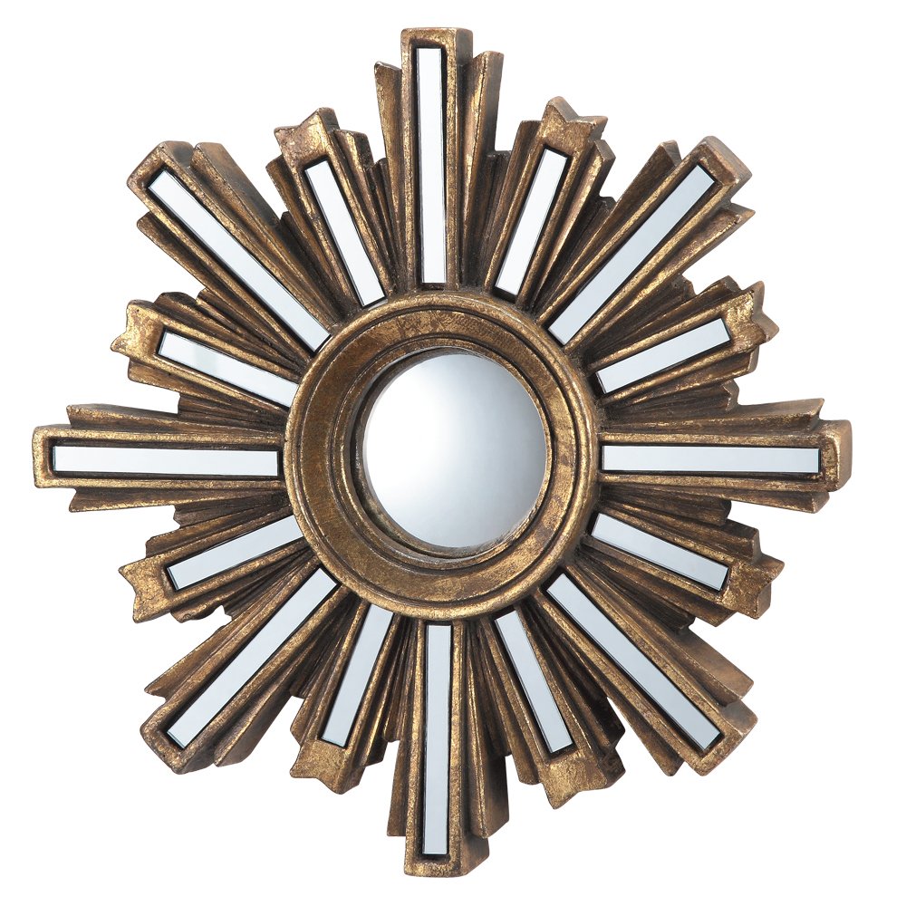 Small Gold Deco Sunburst Convex Wall Mirror