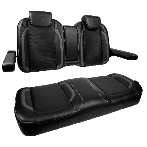 MadJax Commander Front Seat Back with Armrests & Storage Console, Rear Seat Back and Bottom Cushion Assemblies & G250 Steel Rear Seat Kit Compatible with MadJax XSeries X2 Golf Cart, Black