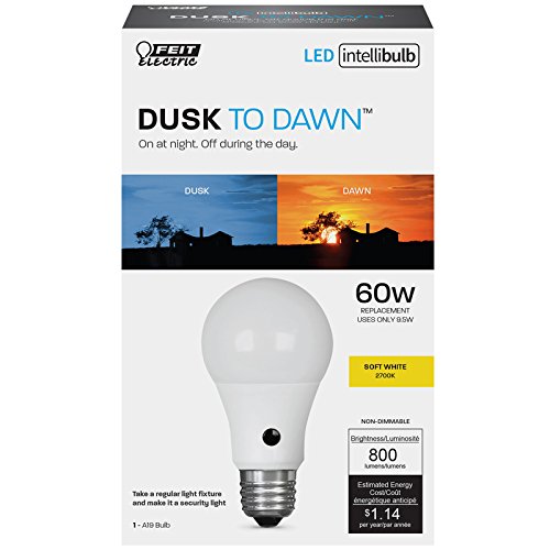 Feit Electric A800/927/DD/LEDI Intellibulb LED Light Bulb, Dusk to Dawn, 9.5-Watt - Quantity 4