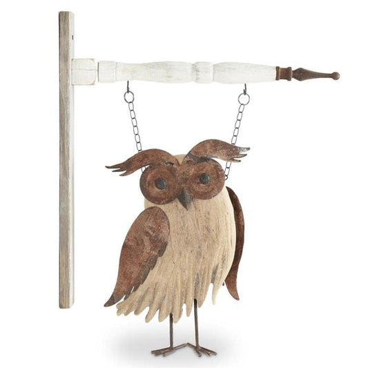 K&K Interiors Wood and Rusty Metal Owl Arrow Replacement, 13.25-inch Height