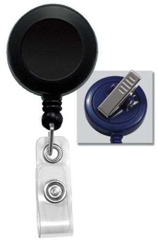 Black Round Badge Reel With Clear Vinyl Strap and Swivel Back - 100 Per Pack - 2120-7601