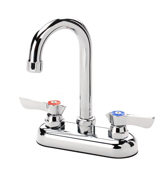 Krowne 11-400L Silver Series Faucet, Deck Mount, 4" Centers, 3-1/2" Gooseneck Spout, 1/4 Turn Ceramic Valves, 1.8 GPM Aerator, Lever Handles, Chrome Finish, Low Lead Compliant, NSF Certified