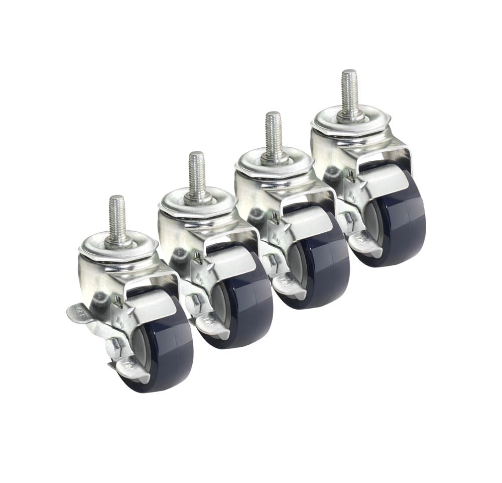 Krowne 28-164S Metric Thread Caster, M14 x 2.0 Metric Threaded Stem Caster, 3" Polyurethane Wheels, Side Brake, 4" Overall, Set of 4
