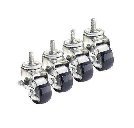 Krowne 28-164S Metric Thread Caster, M14 x 2.0 Metric Threaded Stem Caster, 3" Polyurethane Wheels, Side Brake, 4" Overall, Set of 4