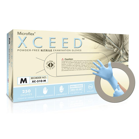 Microflex XCEED-XC310 Disposable Nitrile Gloves, Blue, Size Small, Box of 250