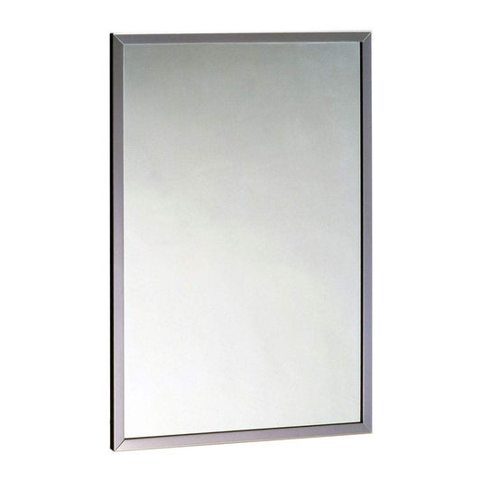 Bobrick 165 Series 430 Stainless Steel Channel Frame Glass Mirror, Bright Finish, 24" Width x 36" Height