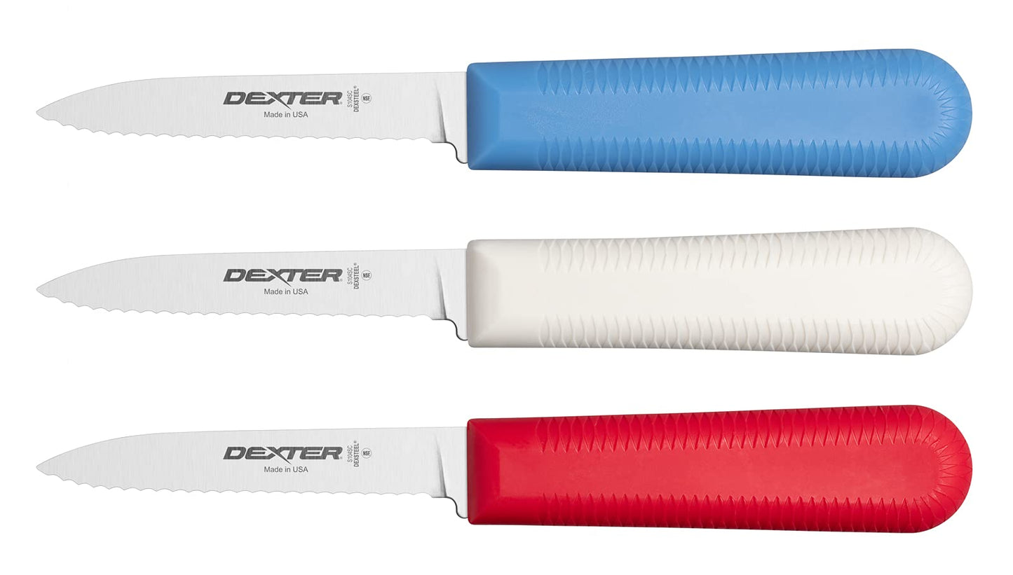 Sani-Safe S104SC-3RWC S104 Scalloped Paring Knife with Polypropylene Handle(Case of 3), Red/White/Blue