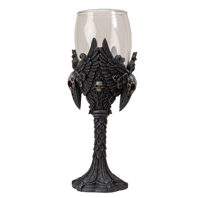 Pacific Giftware Raven Goblet Gothic Raven Wine Glass, 7 oz Decorative Chalice, Cold Cast Resin with Glass Cup, Wiccan Pagan Altar Decor 8" H