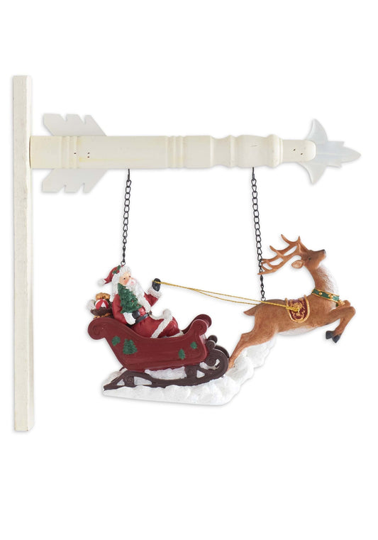 K&K Interiors 53088A-AR Resin Santa Riding Sleigh w/Deer Arrow Replacement, 8.75" Tall x 13.25" Wide, Multi-Color