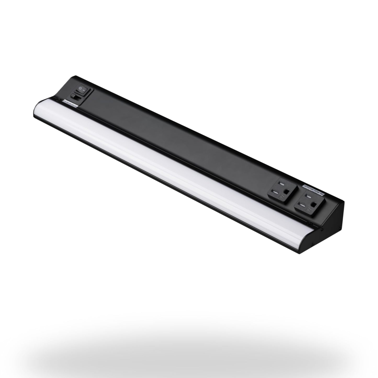 American Lighting 18-Inch LED Courant Undercabinet Light with Two Receptacles, 5CCT, Black Finish, 120V AC, 12W, 880 Lumens, CRI 90, 15 Amp, Ideal for Kitchen, Workspace, Retail Display