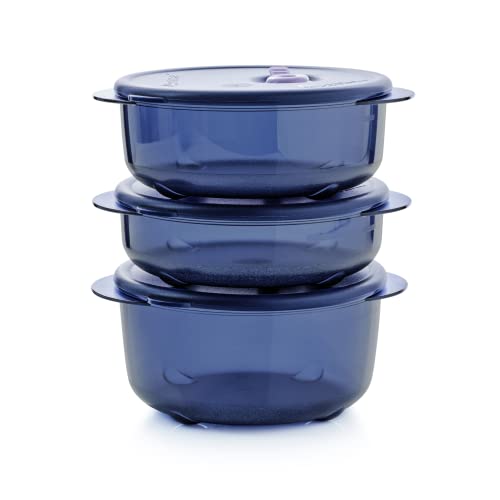 Tupperware Brand Vent ＆N Serve Container Set - 3 Small Round Containers to Prep, Freeze & Reheat Meals + Lids - Dishwasher, Microwave & Freezer Safe - BPA Free