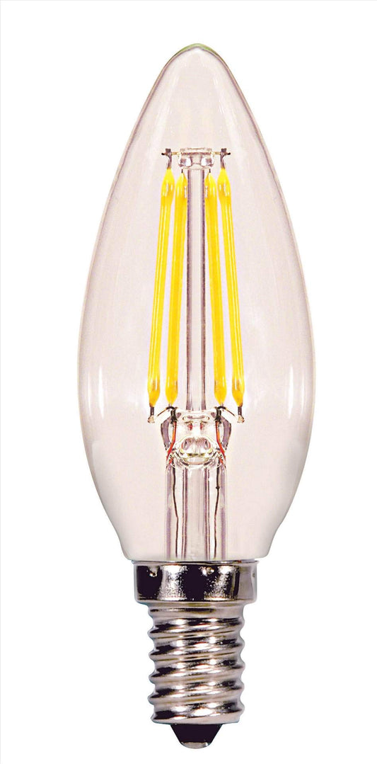 Satco S29877 LED Filament Light Bulbs Candle Shape B11 4.5 Watt 120 Volt E12 Candelabra Base 2700K Warm White Clear Finish Dimmable 350 Lumens (6 Pack)