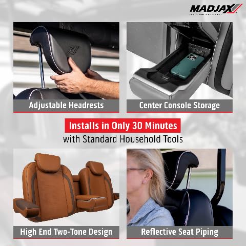 MadJax Commander Front Seat Back with Armrests & Storage Console, Rear Seat Back and Bottom Cushion Assemblies & G250 Steel Rear Seat Kit Compatible with MadJax XSeries X2 Golf Cart, Black