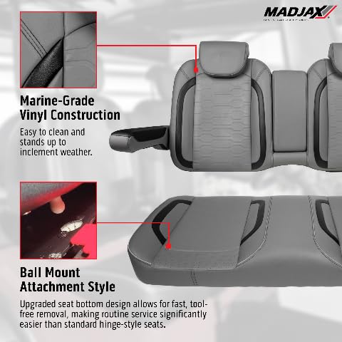 MadJax Commander Front Seat Back with Armrests & Storage Console, Rear Seat Back and Bottom Cushion Assemblies & G250 Steel Rear Seat Kit Compatible with MadJax XSeries X2 Golf Cart, Black