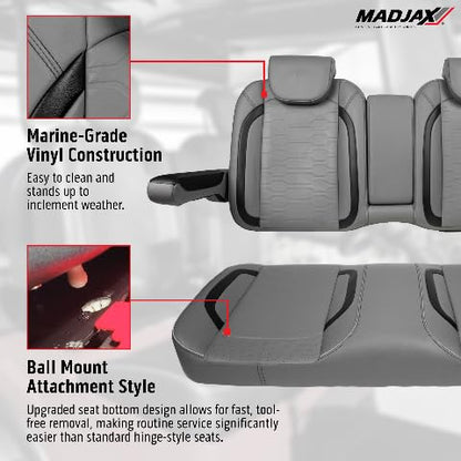 MadJax Commander Front Seat Back with Armrests & Storage Console, Rear Seat Back and Bottom Cushion Assemblies & G250 Steel Rear Seat Kit Compatible with MadJax XSeries X2 Golf Cart, Black